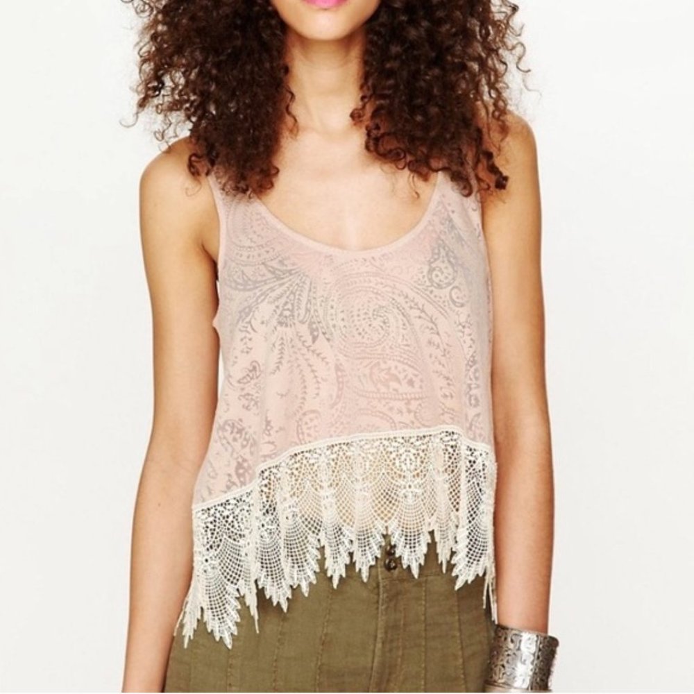 NWOT Free People blush burnout 'Tea Room' tank szS